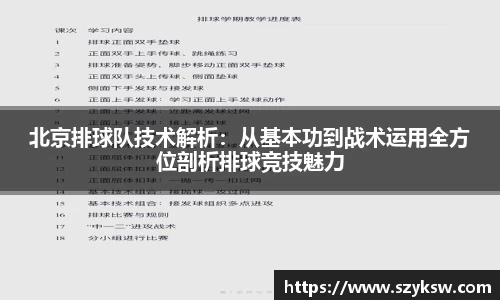 北京排球队技术解析：从基本功到战术运用全方位剖析排球竞技魅力
